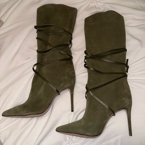 Schutz Suede Maryana Lace Boot in Military Green